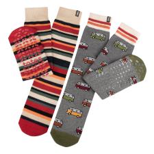 totes toasties&#174; Mens Original Slipper Socks (Twin Pack) Campervan / Stripe