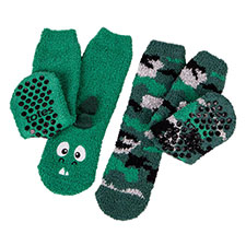 totes toasties Boys Supersoft Slipper Socks (Twin Pack) Green Dino