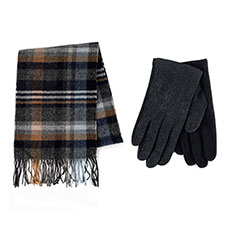 totes Mens Wool Blend Check Scarf and Glove Set Multi