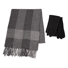 totes Mens Wool Blend Check Scarf and Thermal Lined Glove Gift Set