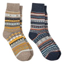 totes toasties&#174; Mens Wool Blend Fair Isle Slippers Socks (Twin Pack) Multi