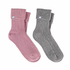 totes Ladies Twin Pack Turnover Socks  Grey / Pink