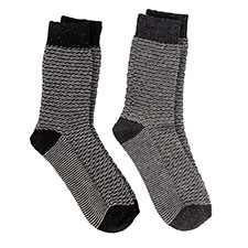 totes Mens Twin Pack Wool Blend Textured Socks Black / Charcoal