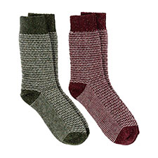 totes Mens Twin Pack Wool Blend Textured Socks Burgundy / Green