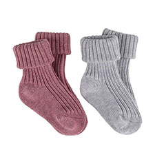 totes Girls Twin Pack Babies Turnover Socks Grey/Pink