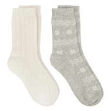 totes toasties&#174; Ladies Cashmere Blend Ankle Socks (Twin Pack) Grey / Cream