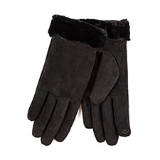 Isotoner Ladies One Point Faux Suede Glove with Faux Fur Cuff Detail Black