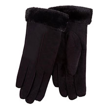 Isotoner Ladies Faux Suede Glove with Faux Fur Cuff Black