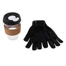 totes Mens Coffee Cup and Glove Set Black