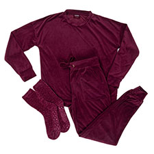 totes Ladies Velour Loungewear &amp; Sock Set Plum