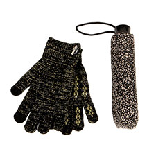 totes Supermini Animal Print &amp; Lurex Knit Glove Umbrella Gift Set (3 Section)