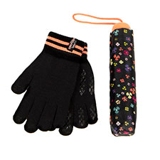 totes Supermini Bright Floral Print &amp; Knit Glove Umbrella Gift Set (3 Section)