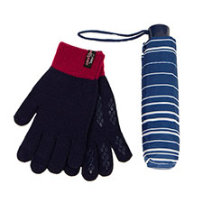 totes Supermini Navy Stripe &amp; Knit Glove Gift Set (3 Section)