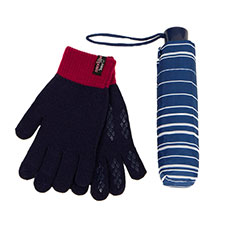 totes Supermini Navy Stripe &amp; Knit Glove Umbrella Gift Set (3 Section)