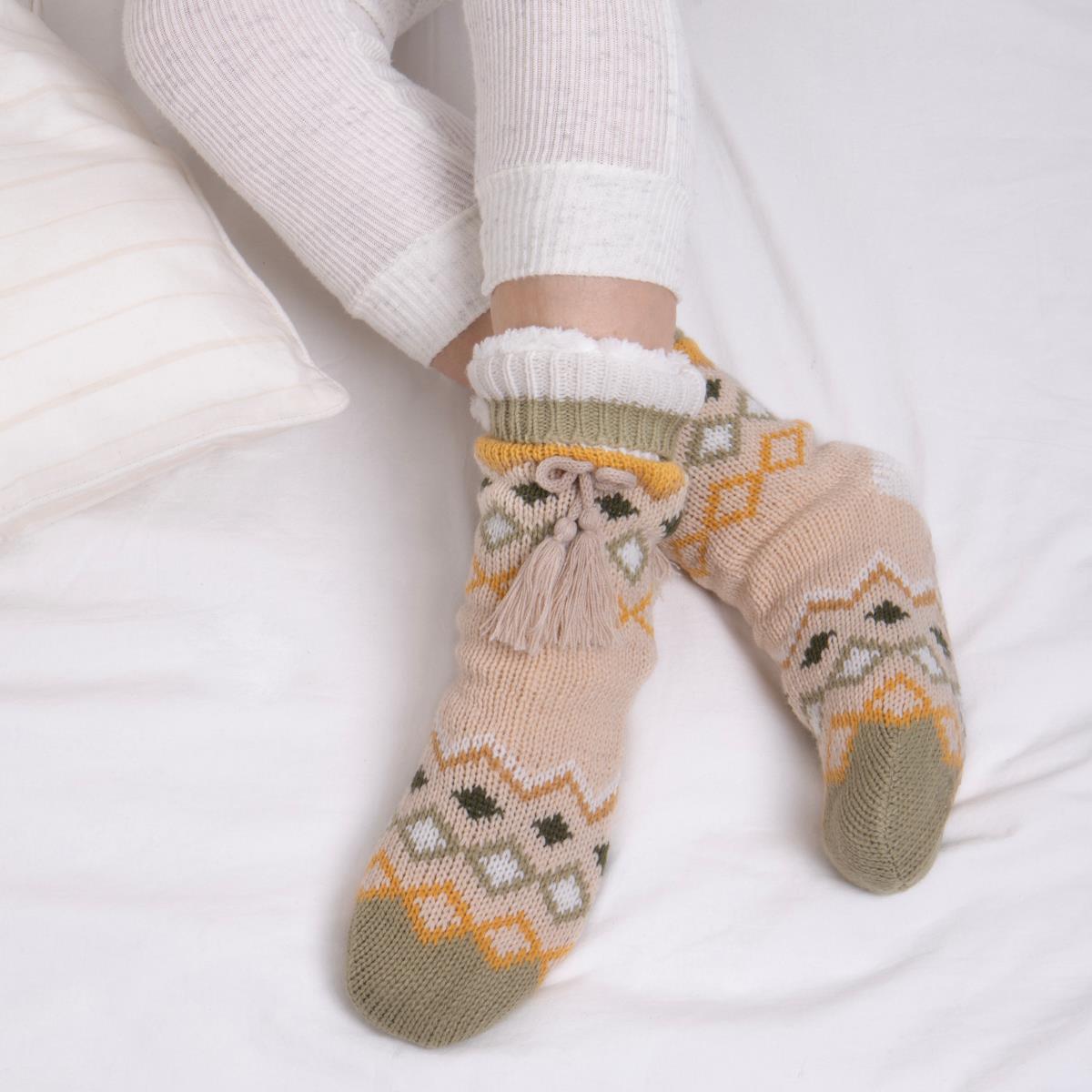 totes Ladies Fair Isle Slipper Socks Ochre totes ISOTONER