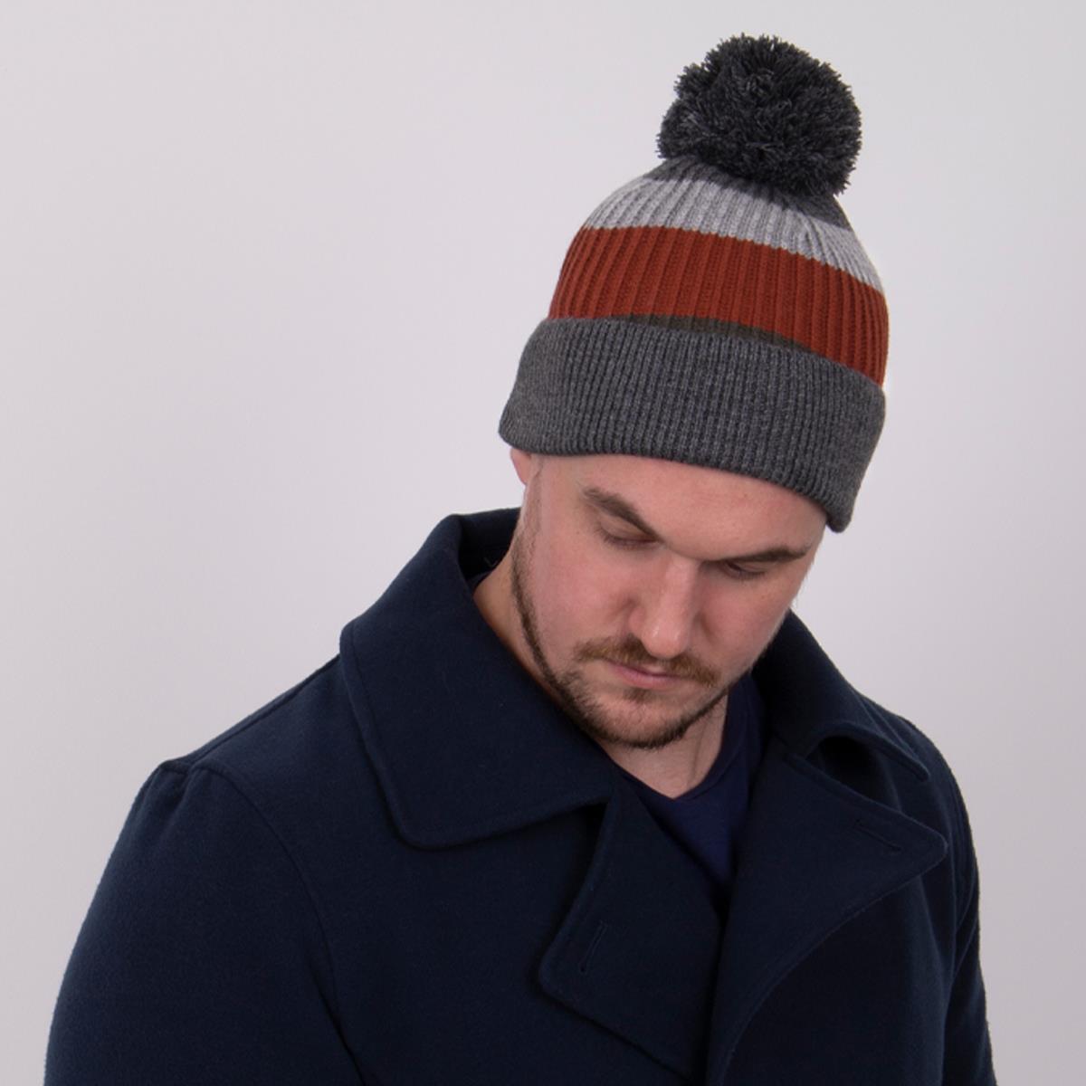 totes Mens Rib Knitted Hat With Pom Pom Detail Multi totes ISOTONER