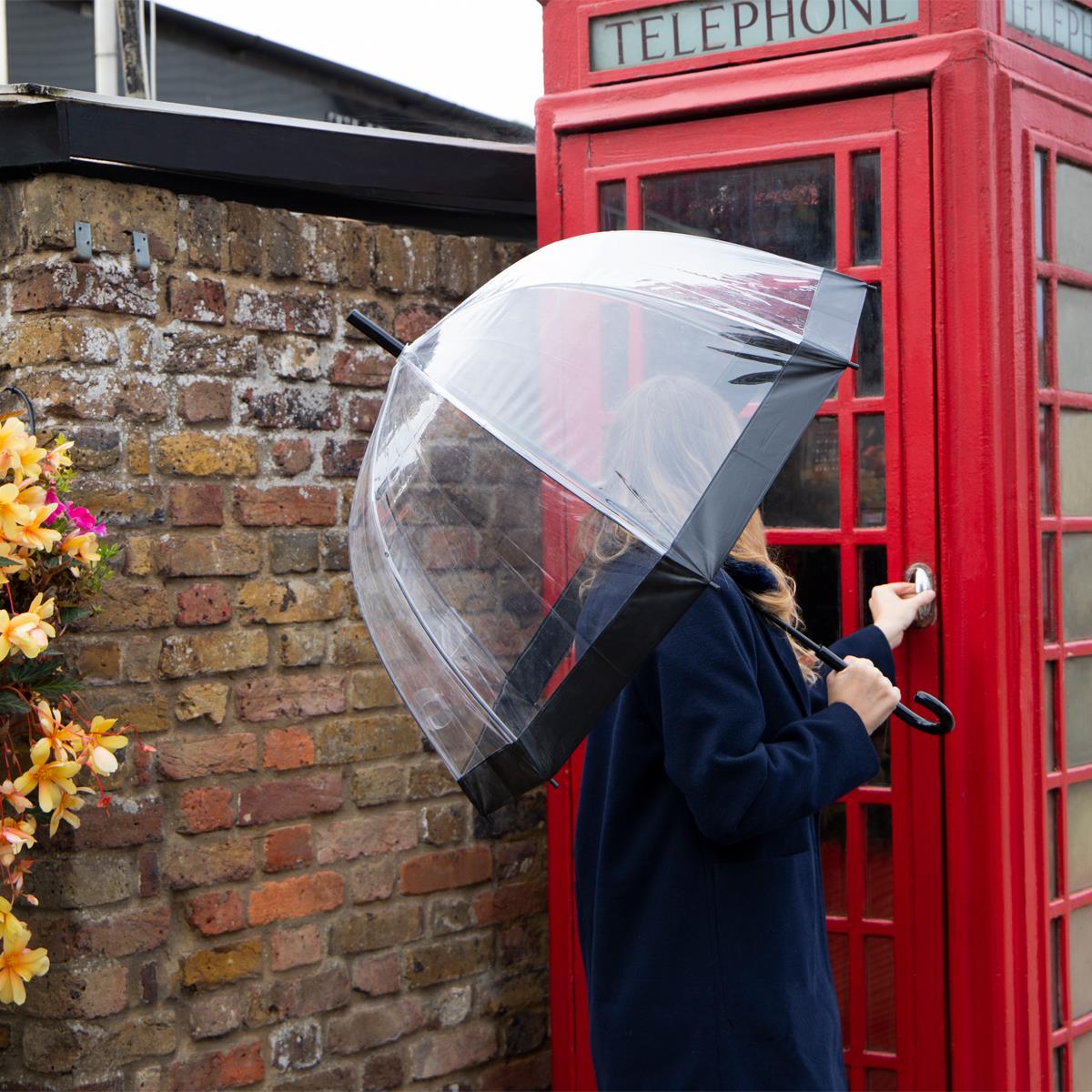 totes ECOBRELLA® PEVA Clear Dome Border Umbrella Black (3 Section