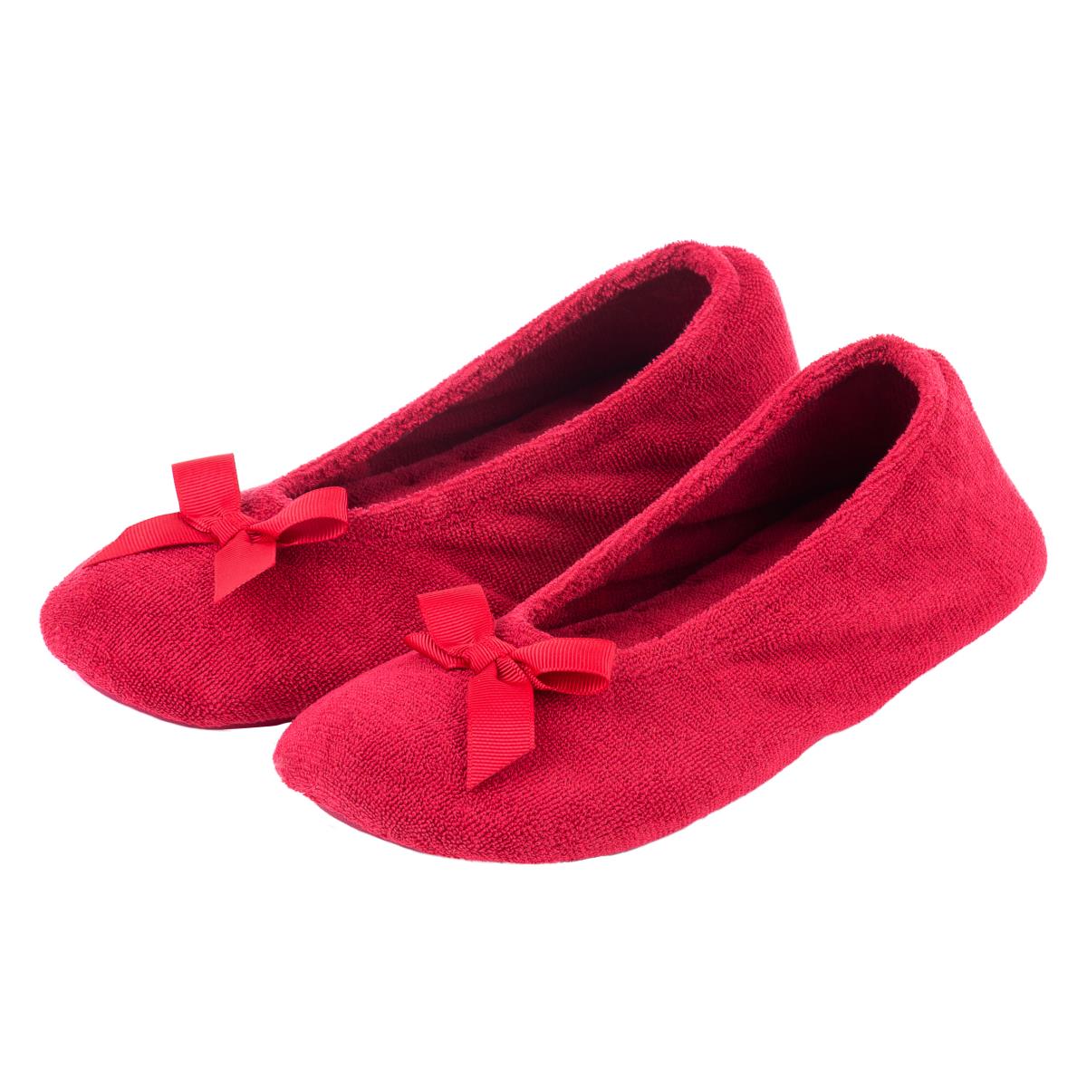 isotoner signature terry ballet flat slippers with satin bow