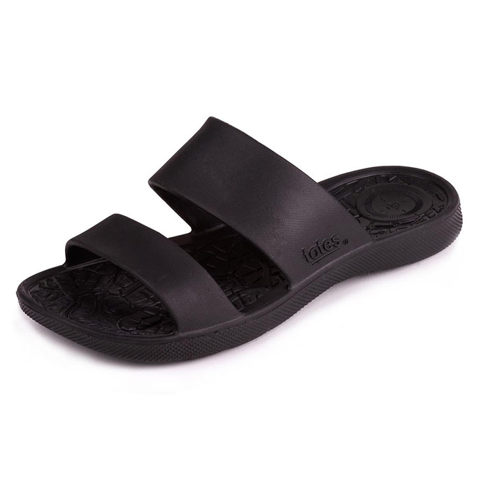 totes SOLBOUNCE Ladies Double Strap Slide Black Extra Image 1