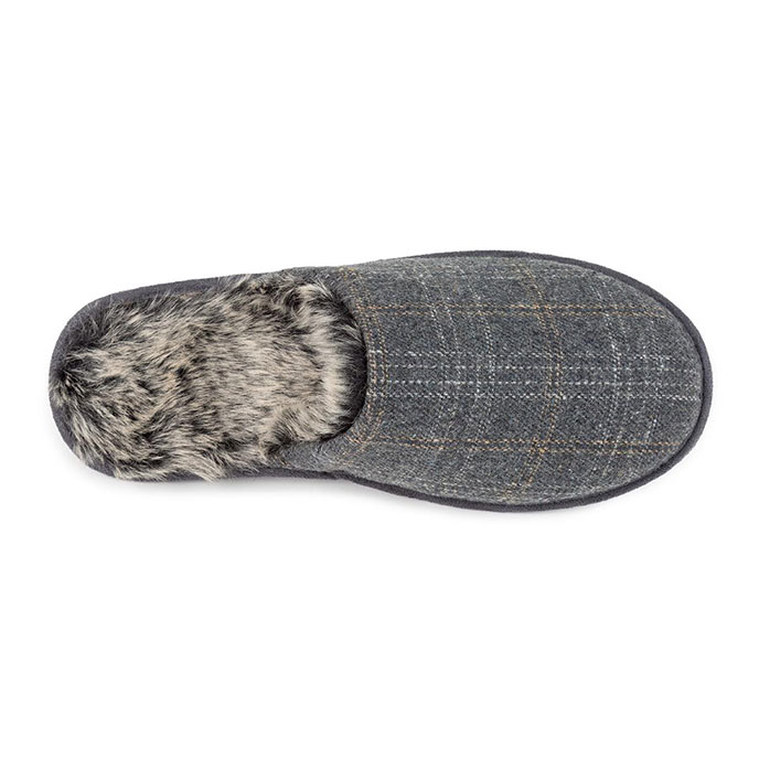 totes Mens Fur Lined Check Mule Slippers Grey Check Extra Image 4