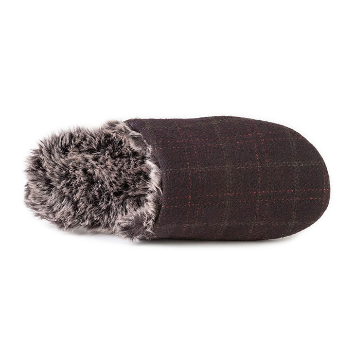 totes Mens Fur Lined Check Mule Slippers  Brown Extra Image 4