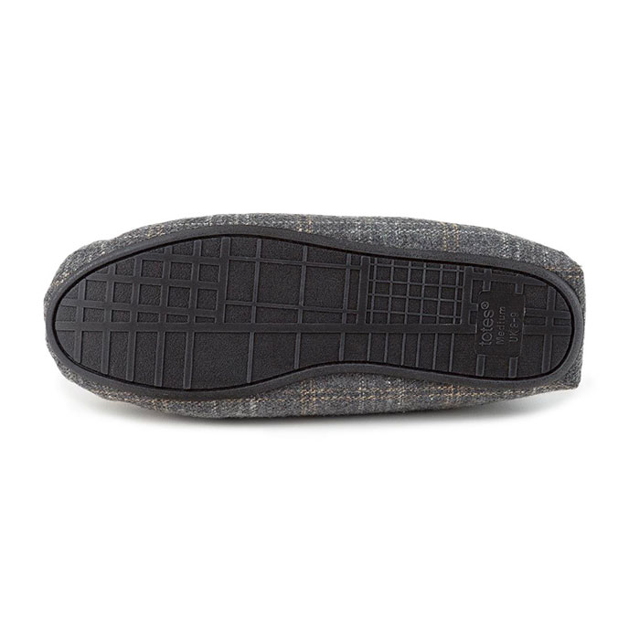 totes Mens Fur Lined Check Moccasin Slippers Grey Check Extra Image 5