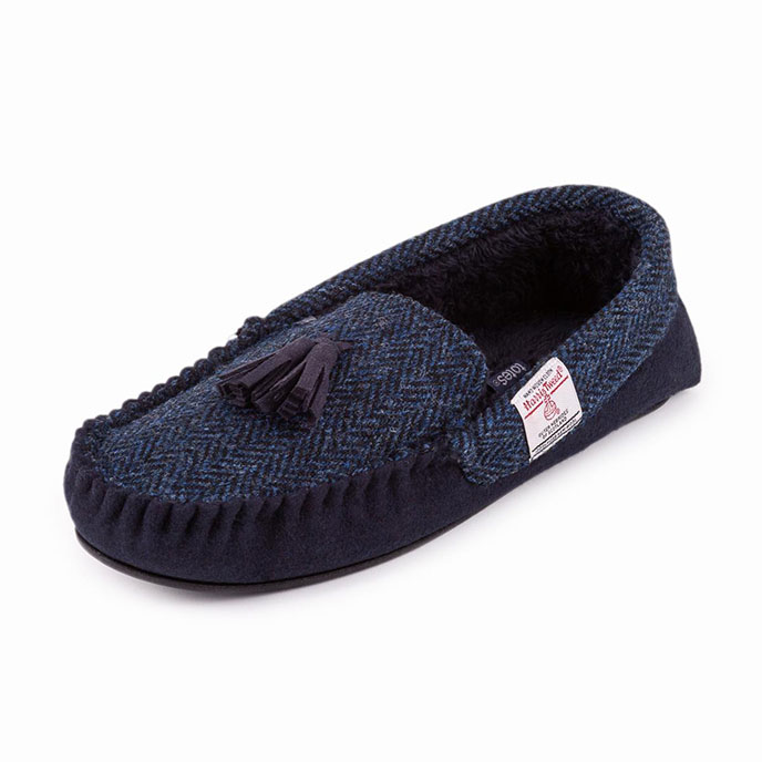 mens navy moccasin slippers