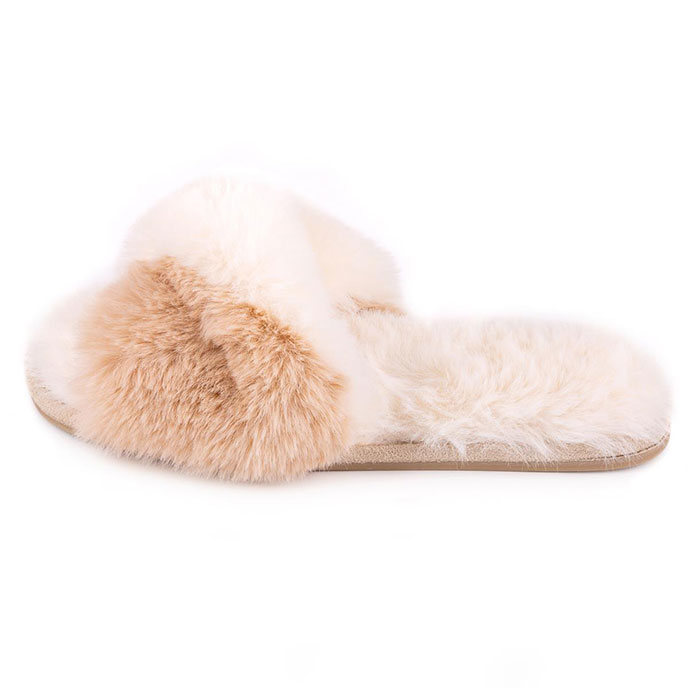 cream fur sliders