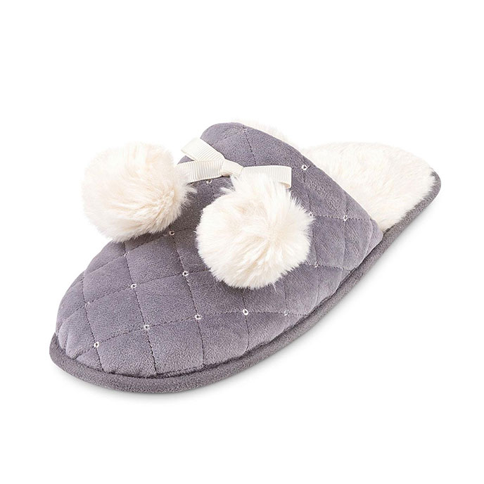totes Ladies Quilted Mule Slipper With Fur Lining Grey Extra Image 2