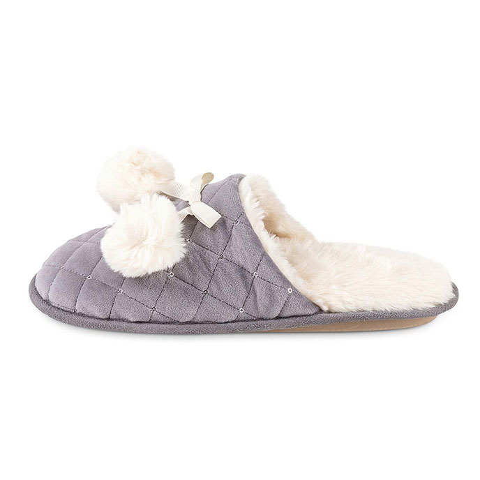 totes Ladies Quilted Mule Slipper With Fur Lining Grey Extra Image 3