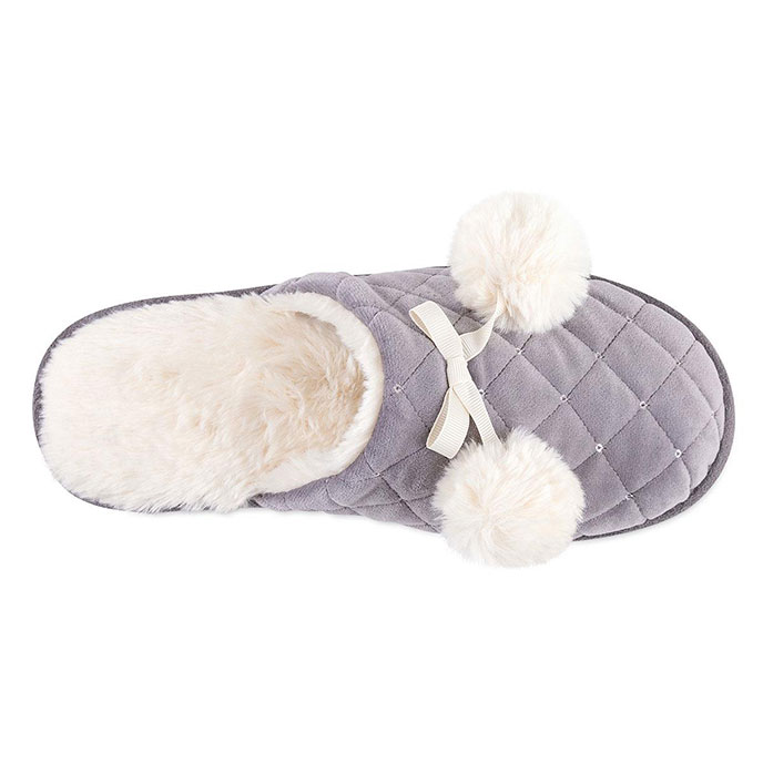 totes Ladies Quilted Mule Slipper With Fur Lining Grey Extra Image 4