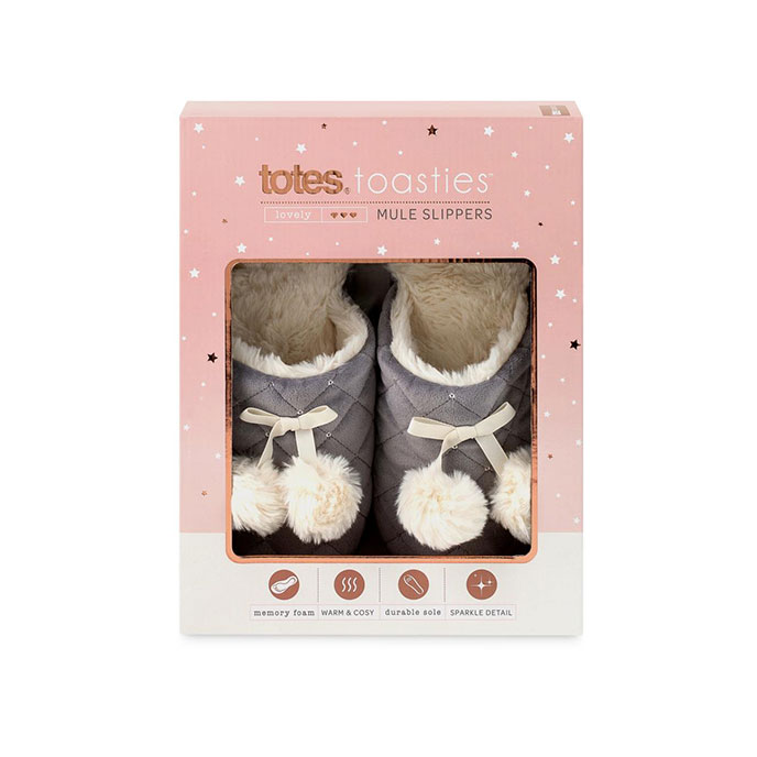 totes Ladies Quilted Mule Slipper With Fur Lining Grey Extra Image 1