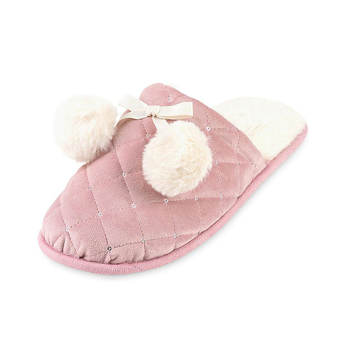 totes Ladies Quilted Mule Slipper With Fur Lining Pink Extra Image 2