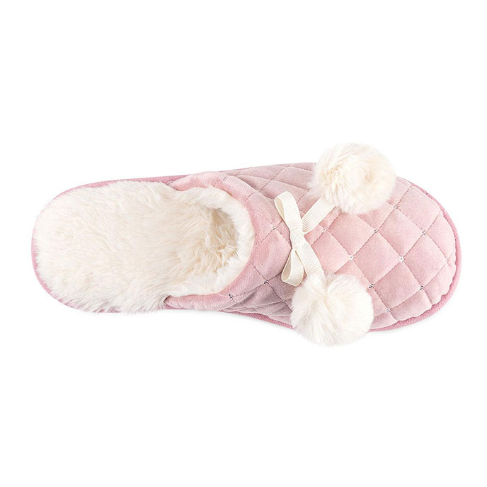 totes Ladies Quilted Mule Slipper With Fur Lining Pink Extra Image 4