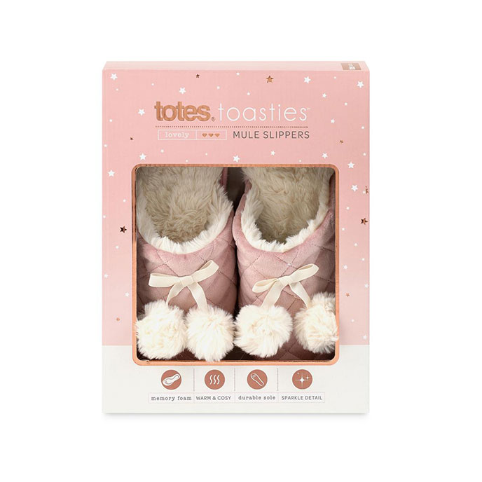 totes Ladies Quilted Mule Slipper With Fur Lining Pink Extra Image 1