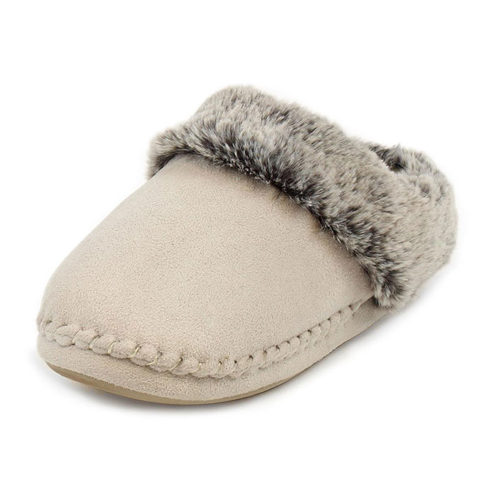 totes Ladies Suedette Fur Mule Slippers Natural Extra Image 1
