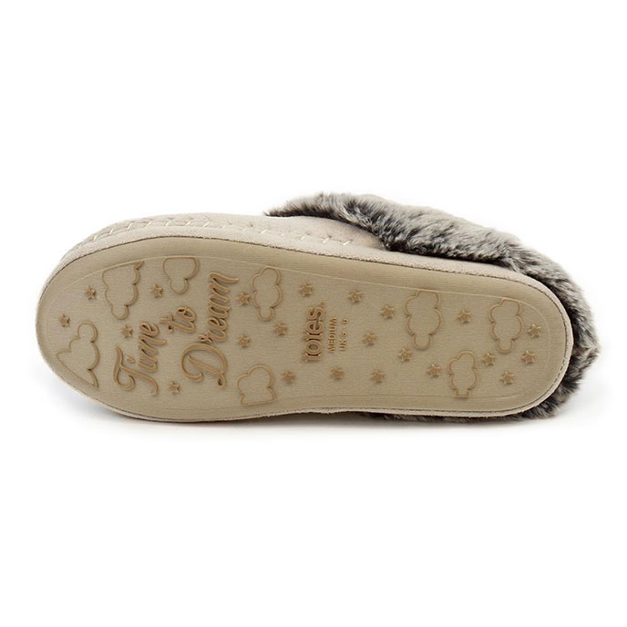 totes Ladies Suedette Fur Mule Slippers Natural Extra Image 4
