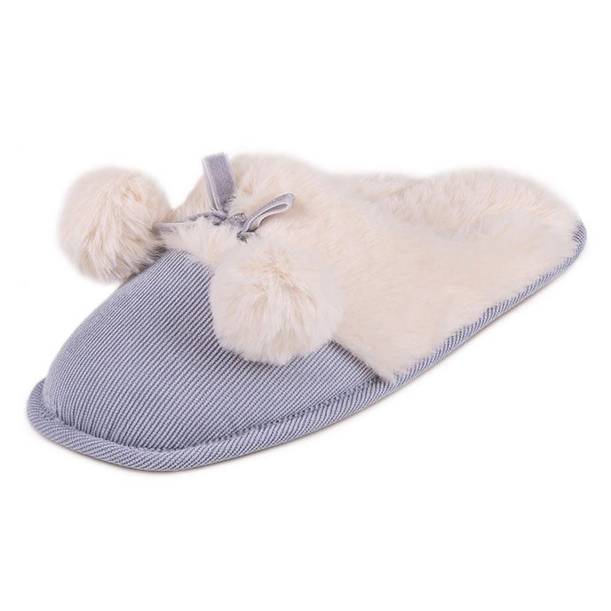 totes Ladies Cord Faux fur Lined Mule Slipper Blue Extra Image 2