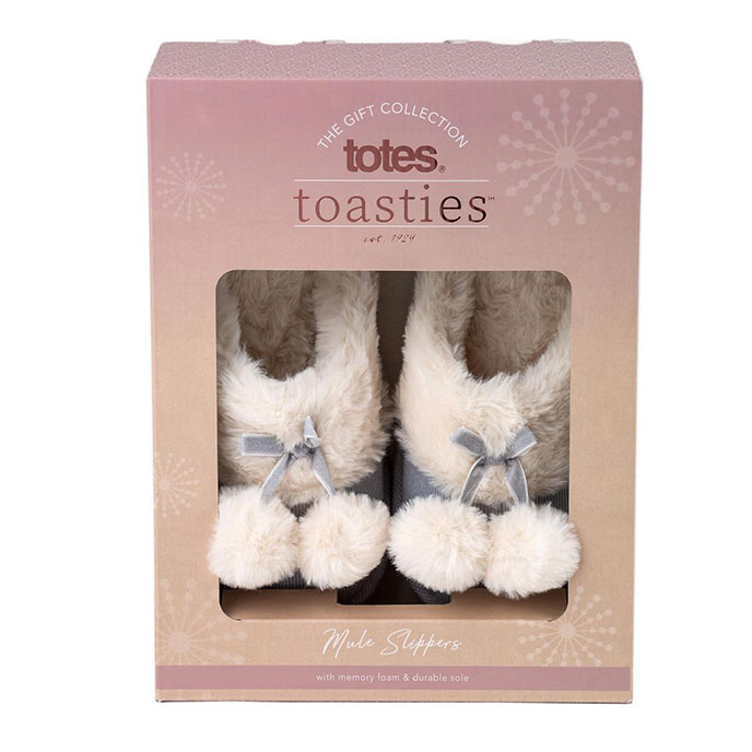 totes Ladies Cord Faux fur Lined Mule Slipper Blue Extra Image 1