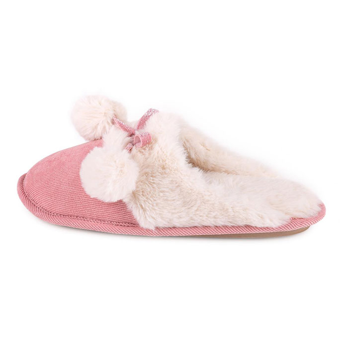 totes Ladies Cord Faux fur Lined Mule Slipper Pink Extra Image 3