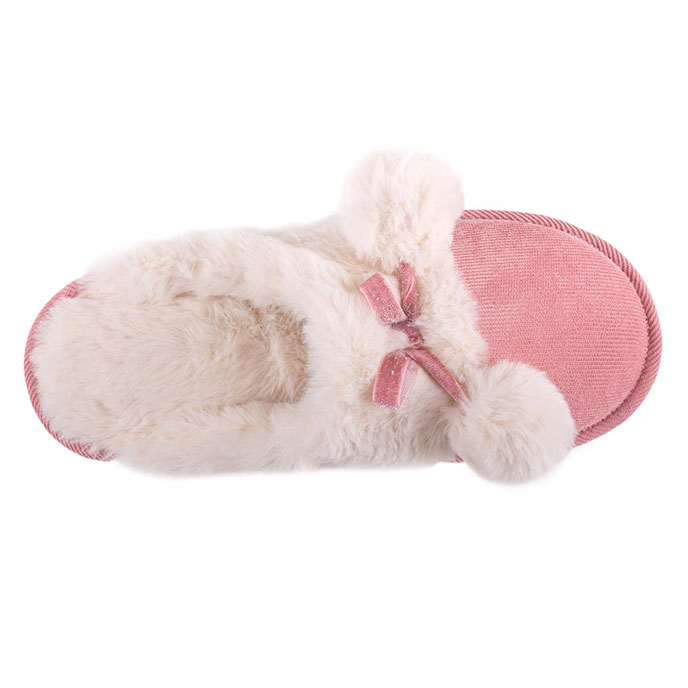 totes Ladies Cord Faux fur Lined Mule Slipper Pink Extra Image 4
