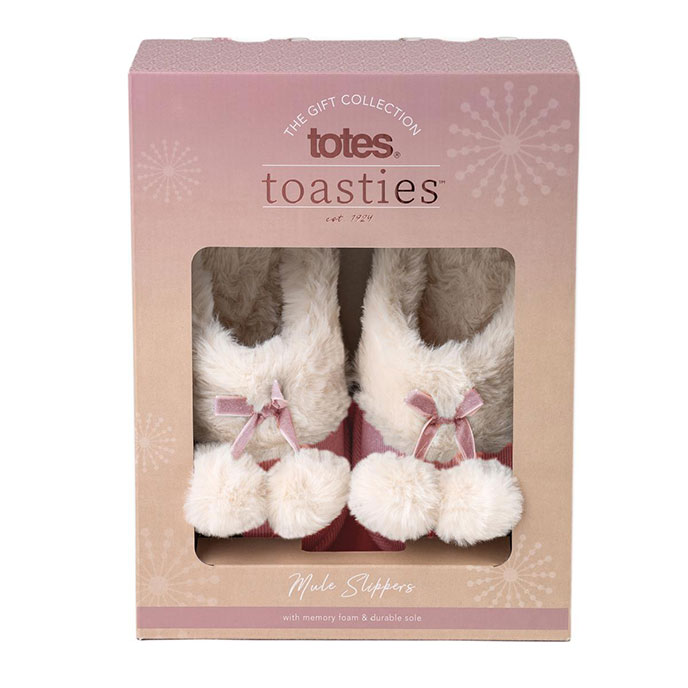 totes Ladies Cord Faux fur Lined Mule Slipper Pink Extra Image 1