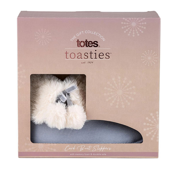 totes Ladies Suedette Fur Bootie Slipper Blue Extra Image 1