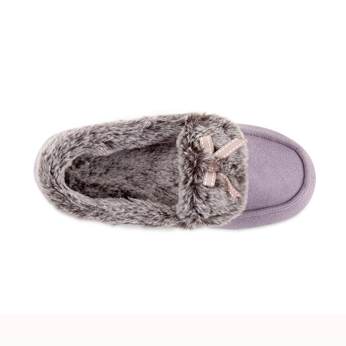 totes Ladies Suedette Fur Moccasin Slipper Lilac Extra Image 4