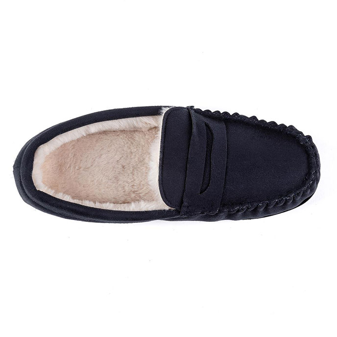 totes Mens Suedette Moccasin Slipper with Faux Fur Lining Navy Extra Image 4