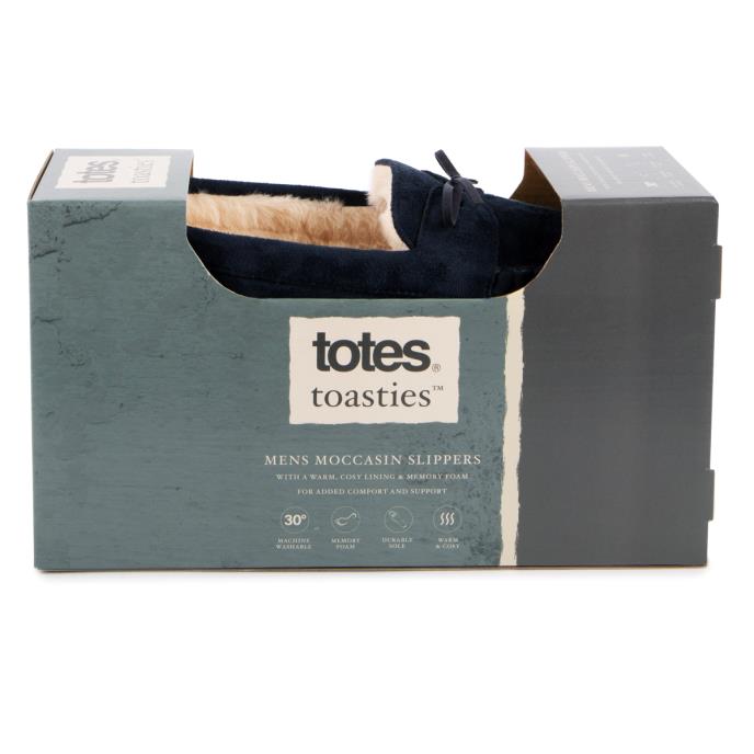 totes toasties Mens Suedette Moccasin Slippers With Faux Fur Lining totes ISOTONER