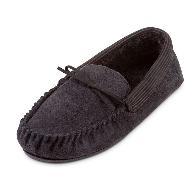 mens moccasin slippers black