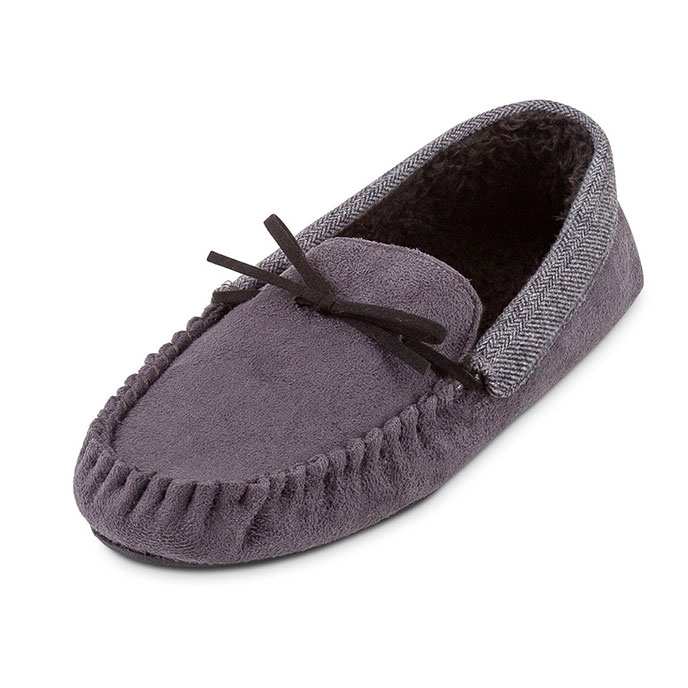 totes Mens Contrast Cuff Suedette Moccasin Slipper Grey Extra Image 2