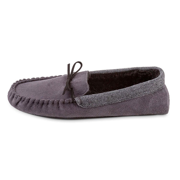 totes Mens Contrast Cuff Suedette Moccasin Slipper Grey Extra Image 3