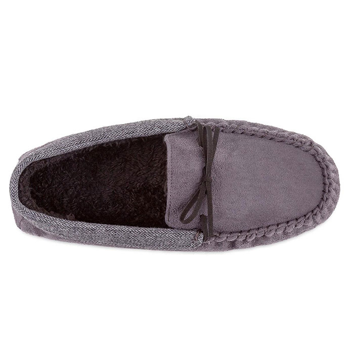 totes Mens Contrast Cuff Suedette Moccasin Slipper Grey Extra Image 4